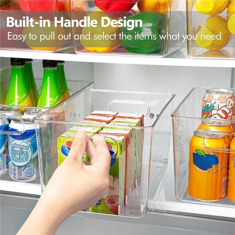 Limited time Deal-6 Pack Clear Pantry Organizer Bins with Handle for Kitchen, Freezer, Cabinet, Closet, Bathroom Under Sink Storage Boxes