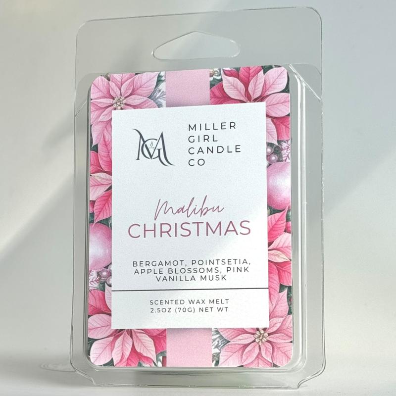 Malibu Christmas | Candles + Wax Melts | Winter Scents | 3 sizes | 60+ Hour Burn Time | Soy Blend | Scented Candles + Melts