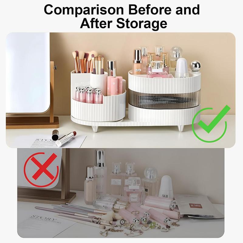 Rotating Makeup Organizer,3-Tier Spinning Makeup Countertop Organizer for Vanity with Makeup Brush Holder,Large Capacity Cosmetic Makeup Storage Organizer for Brush Lipstick Perfume Jewellry (White-3) storage  bins