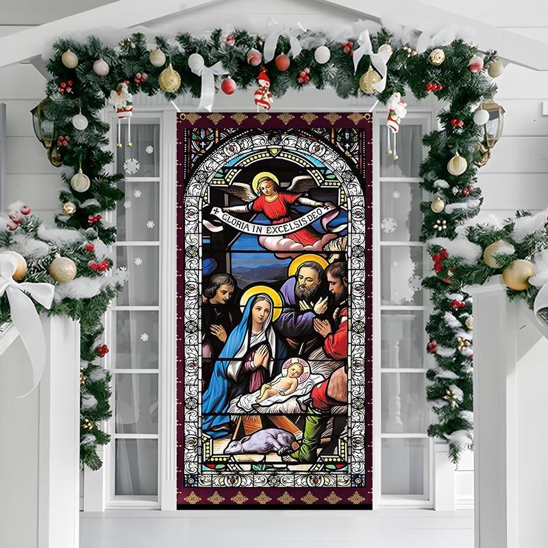 Nativity Scene Pattern Door Banner, 1 Count Christmas Themed Door Hanging Banner, Festive Backdrop for Home Living Room Bedroom Decor