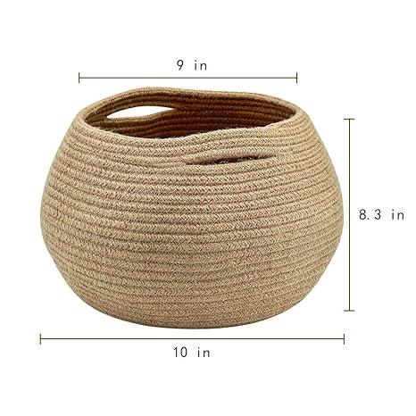 Goodpick Cute Round Basket - Cotton Rope Jute Baskets in Living Room Woven Towel Basket, Bedroom Storage Bakset Organiser, Corner Plant Basket Indoor, 10