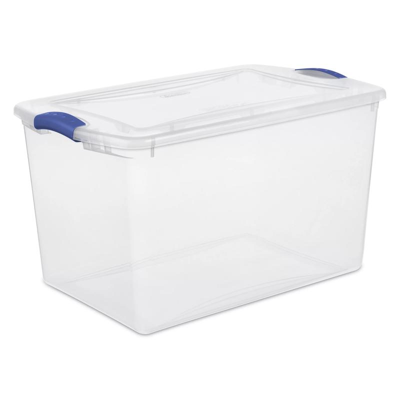 66 Qt. Clear Plastic Latch Box, Blue Latches with Clear Lid Colorful Household