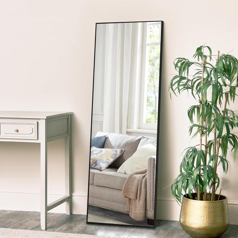 Full Body Mirror, 59''x 16'' Full Length Mirror w Black Aluminum Alloy Frame, Floor Not Fragile Tempered Mirror Leaning Against Wall for Living Room,Women Dressing Clothes Mirror