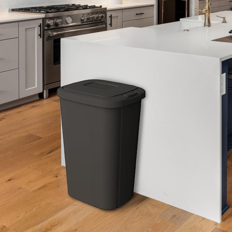 Hefty 13.3 Gallon Trash Can, Plastic Touch Top Kitchen Trash Can, Black