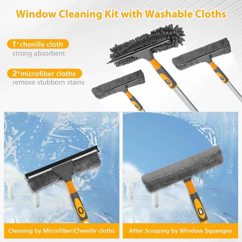 2-in-1 Window Squeegee Cleaner with 61-inch Extension Pole by Baban – Ideal for Car, Home, and Outdoor Use