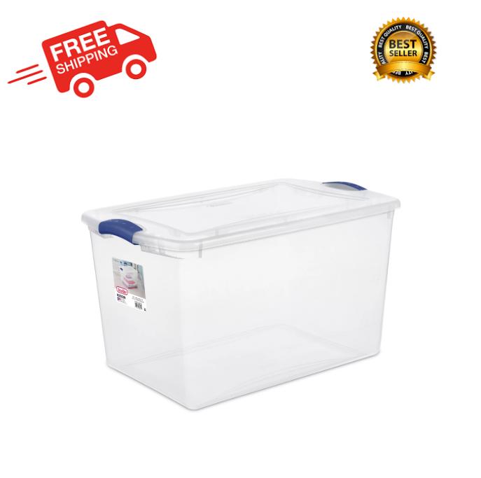 66 Qt. Clear Plastic Latch Box, Blue Latches with Clear Lid Colorful Household