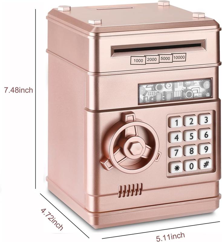 Piggy , Mini ATM Password Money    Saving Box for , Cartoon Safe  Box   Gifts for Boys Girls (Rose )