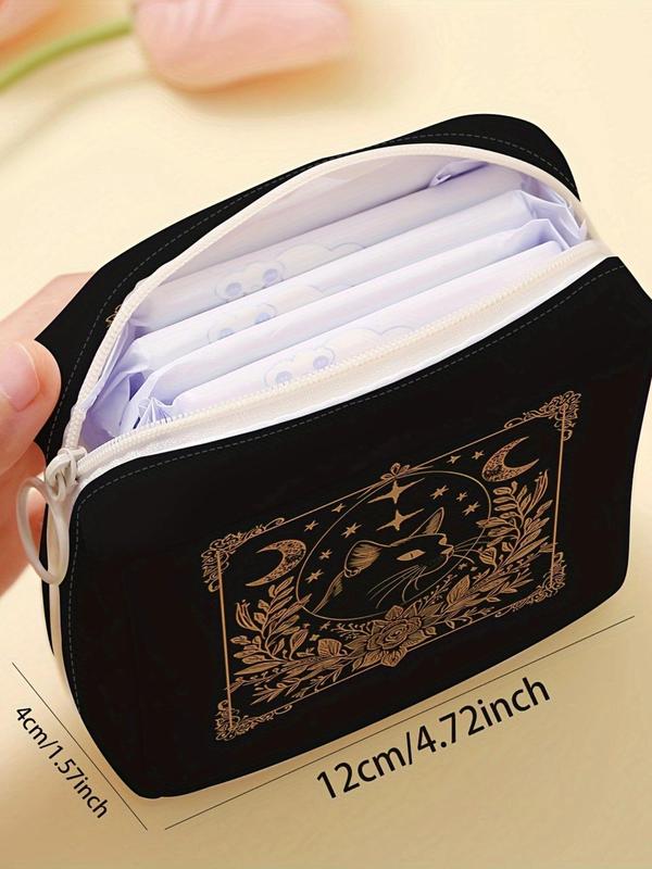 Cartoon Cat Pattern Portable Sanitary Napkin Storage Bag, Lightweight Tissue Bag for Women's Products, Travel Cosmetics Storage Box