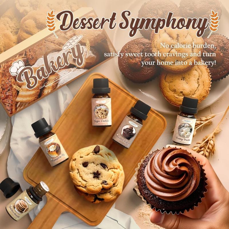 Bakery Fragrance Oils Set, Premium Essential Oils Set for Candle, Soap Making, Diffuser - Pumpkin Pie, Chocolate Cupcake, Snickerdoodle, Gingerbread, Creamy Vanilla, Sugar Cookies