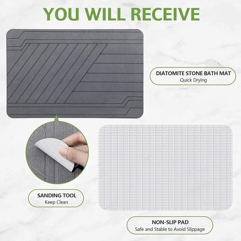 Stone Bath Mat 23.6 x 15.4in, Quick Drying Absorbent Diatomaceous Earth Bath Mat. Non-Slip Stone Shower Mat Diatomite Quick. Perfect Gift for Holiday.