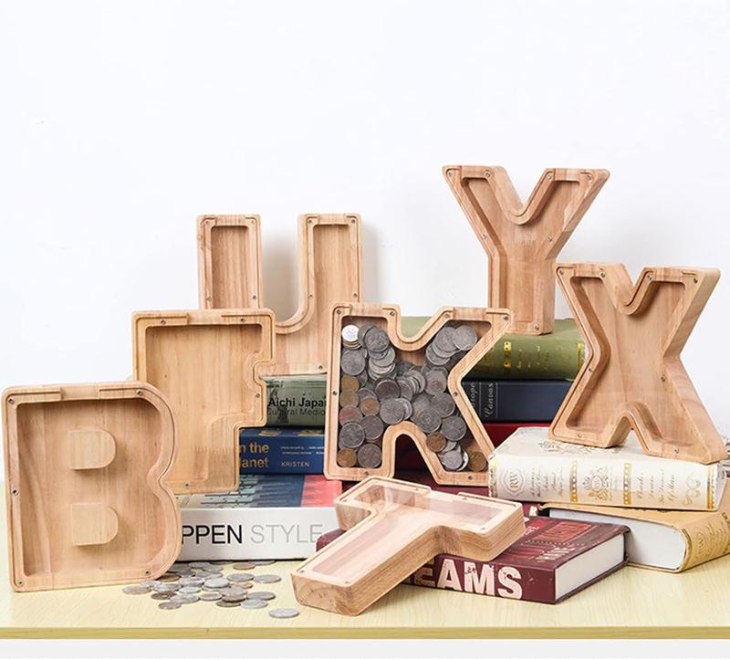 Alphabet A-Z Wooden Letter Piggy Bank | Coin Bank for Boys, Girls, and Toddlers | Birthday Gift for Kids | Children's Day Present | Family Financial Management Tool | Can Serve as Home Decor