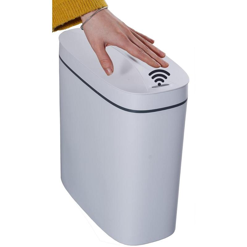 14 Liter Automatic Trash with lid,3.6 Gallon Touchless Trash or Kick,Garbage Cans,Bathroom,Office,Bedroom,Room,White