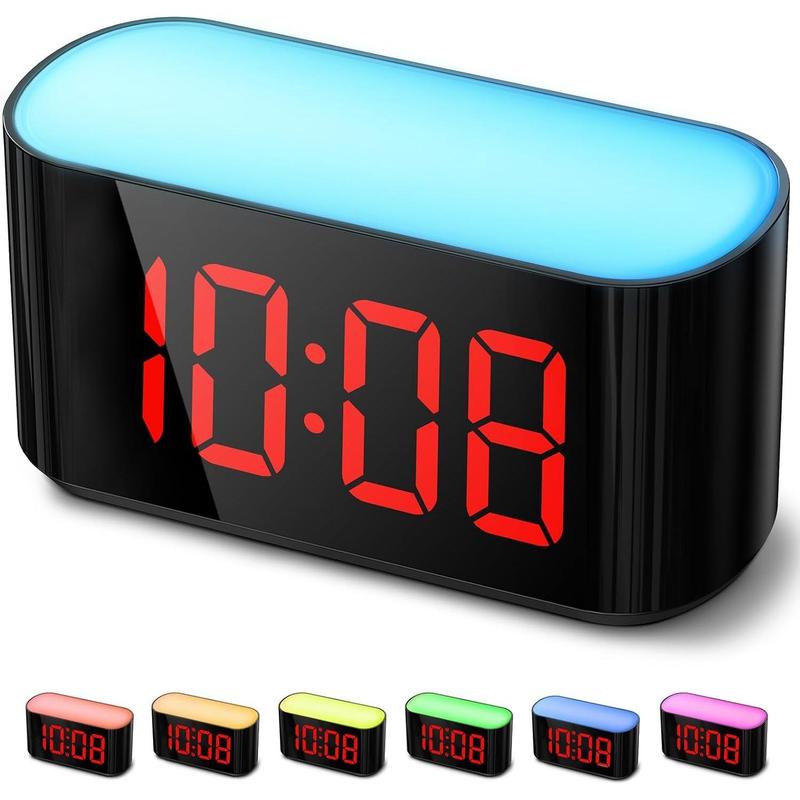 Digital Alarm Clock for Bedrooms - Large Display Easy to Read Across The Room, 7 Larger Color Night Light, Dual Alarm, Dimmer, True Battery Backup, Adjustable Volume Decor