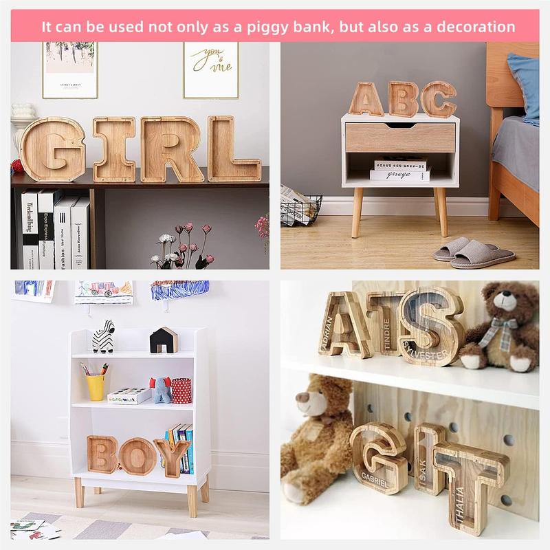 Alphabet A-Z Wooden Letter Piggy Bank | Coin Bank for Boys, Girls, and Toddlers | Birthday Gift for Kids | Children's Day Present | Family Financial Management Tool | Can Serve as Home Decor