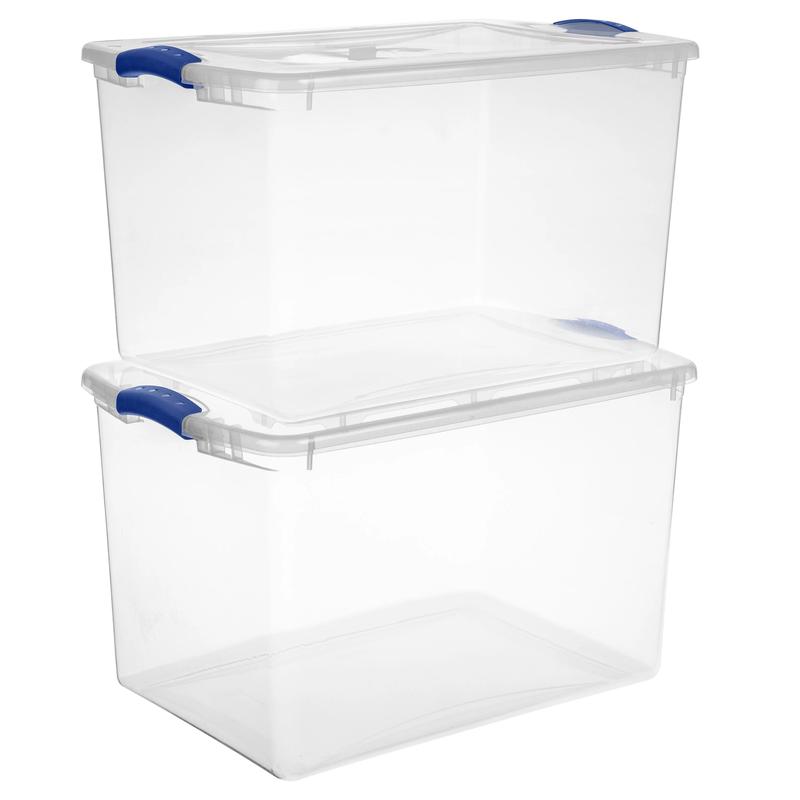 66 Qt. Clear Plastic Latch Box, Blue Latches with Clear Lid Colorful Household