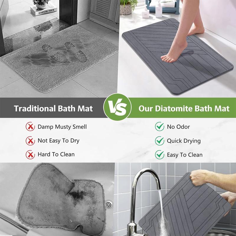 Stone Bath Mat 23.6 x 15.4in, Quick Drying Absorbent Diatomaceous Earth Bath Mat. Non-Slip Stone Shower Mat Diatomite Quick. Perfect Gift for Holiday.