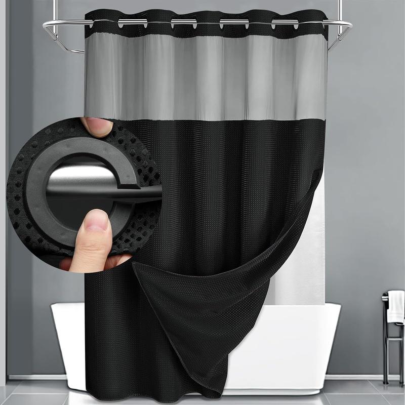 No Hook Shower Curtain with Snap in Liner Set Less Time Light Gray Waffle Shower Curtain for Bathroom Eye Door