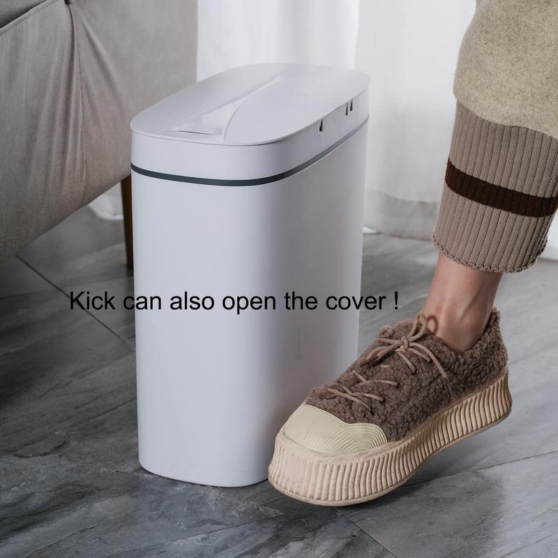 14 Liter Automatic Trash with lid,3.6 Gallon Touchless Trash or Kick,Garbage Cans,Bathroom,Office,Bedroom,Room,White