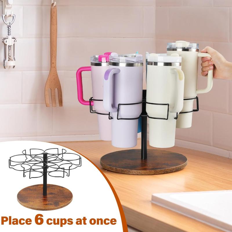 Cup 40oz Organizer,Rotatable  Cup Holder,Kitchen and Pantry Organizers for  Cup Accessories,Six Card Slot Storage Rack,Tumbler Accessories