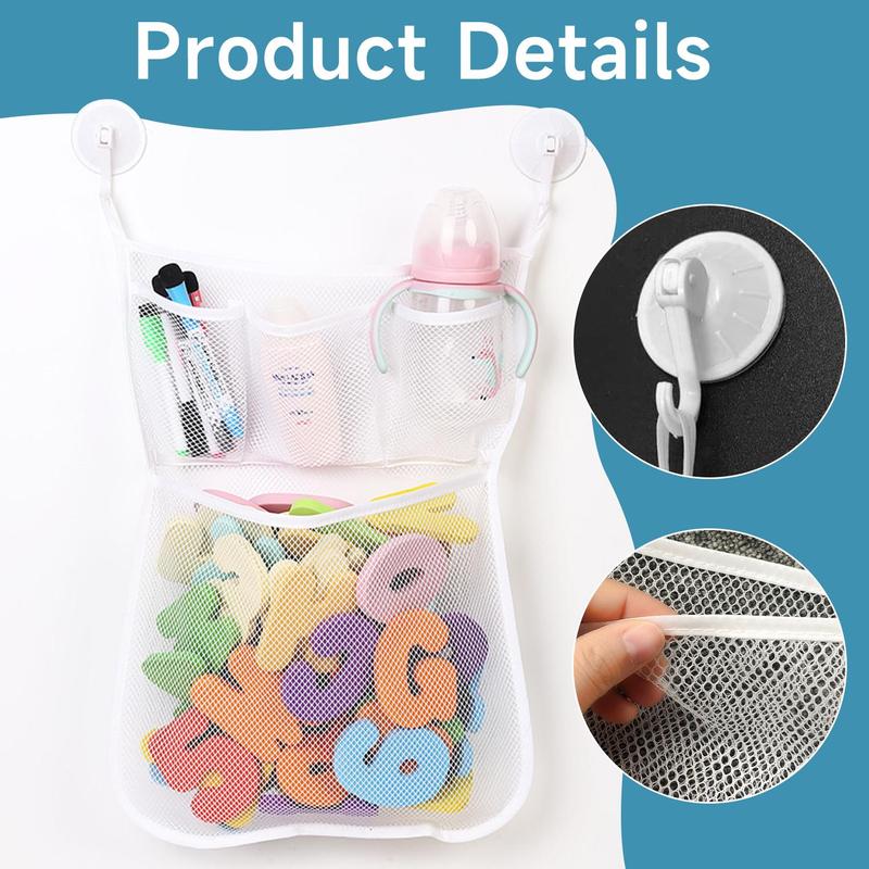 Bathroom Storage Mesh Bag with Suction Cups, 1 Count Hanging Mesh Bath Toys Storage Bag for Kids & Babies, Multi-purpose Large Capacity Bath Toys Storage Bag