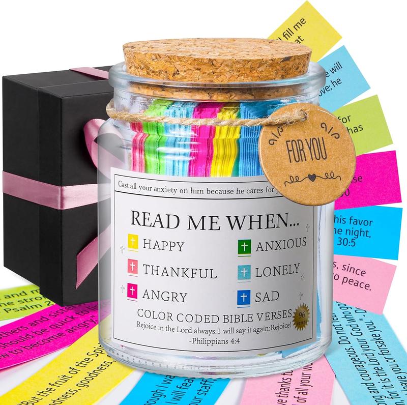 Bible Verse Jar,Read Me When Bible Verses Glass Jar for Emotions and Feelings，Christian Gifts For WomenBirthday Gifts For manBible AccessoriesPrayer Jar Hope JarGraduation Gift90 Color Coded