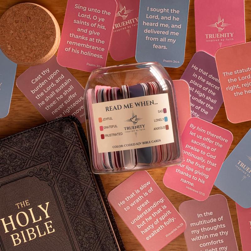 Read Me When Bible Verses Jar,102 KJV Color Coded Bible Verses in a Jar for Emotions. Large Opening Hope Jar of Bible Verses w Cork Lid & Large Text Cards. Christian Gifts for Women & Men Bottles Glossy