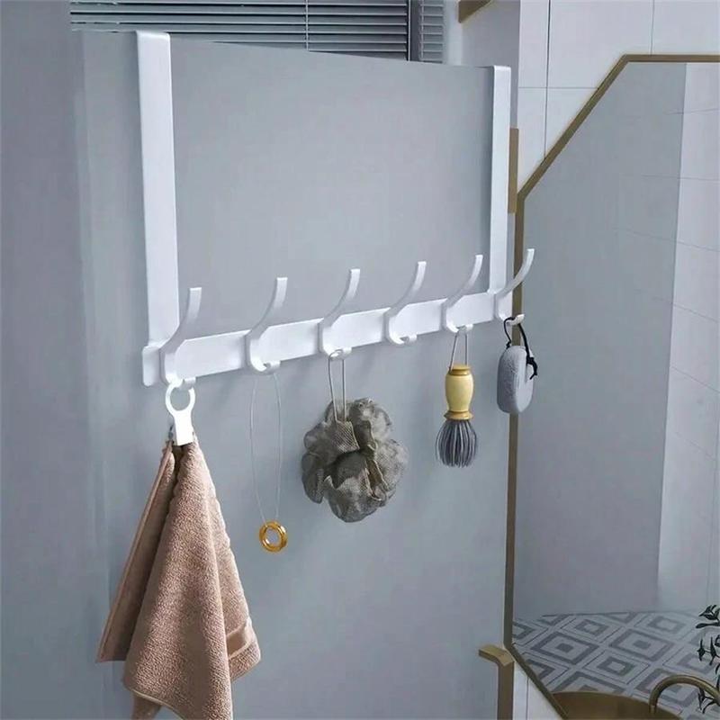 Over The Door Hook, 1 Count 6 Hooks Space Saving Door Hanger, Home Organizer Wall Mounted Coat Hook for Hanging Clothes, Hats, and Towels