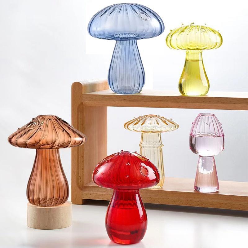 Mushroom Shaped Glass Vase, 6 Counts set Creative Clear Glass Vase, Flower Arrangement Vase, Home Decor Supplies for Living Room & Bedroom & Office