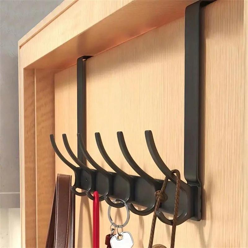 Over The Door Hook, 1 Count 6 Hooks Space Saving Door Hanger, Home Organizer Wall Mounted Coat Hook for Hanging Clothes, Hats, and Towels