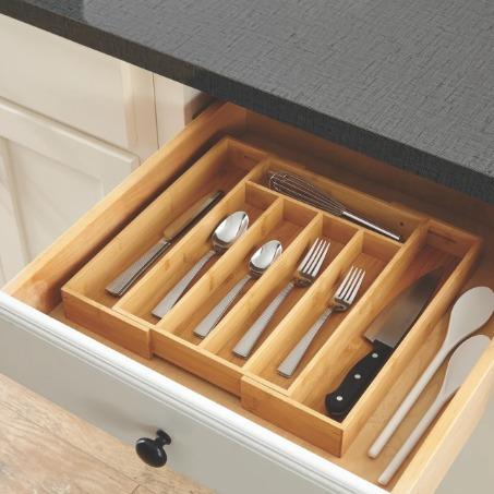 Expandable Natural Bamboo Silverware Organizer for Home Storage - 13.98 x 10.04-15.35 x 1.97 inches Boxes