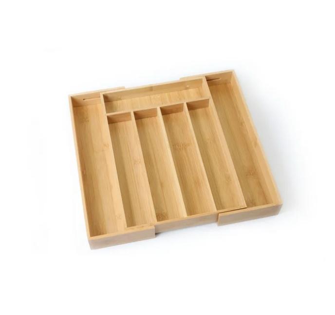 Expandable Natural Bamboo Silverware Organizer for Home Storage - 13.98 x 10.04-15.35 x 1.97 inches Boxes