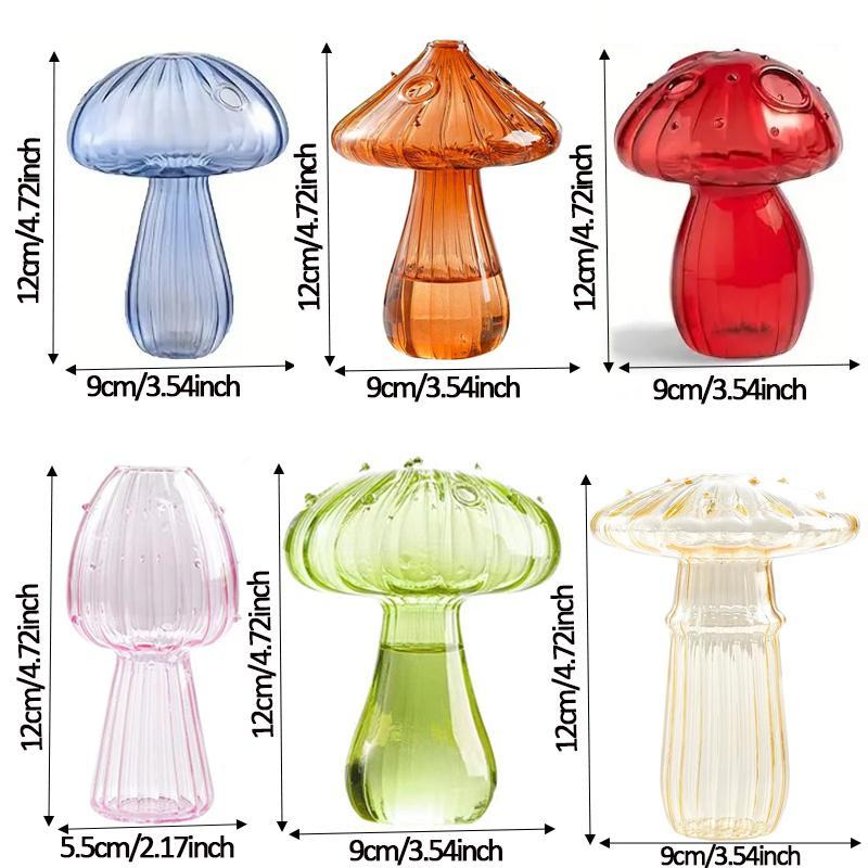 Mushroom Shaped Glass Vase, 6 Counts set Creative Clear Glass Vase, Flower Arrangement Vase, Home Decor Supplies for Living Room & Bedroom & Office