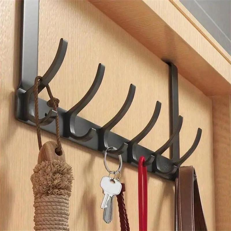 Over The Door Hook, 1 Count 6 Hooks Space Saving Door Hanger, Home Organizer Wall Mounted Coat Hook for Hanging Clothes, Hats, and Towels