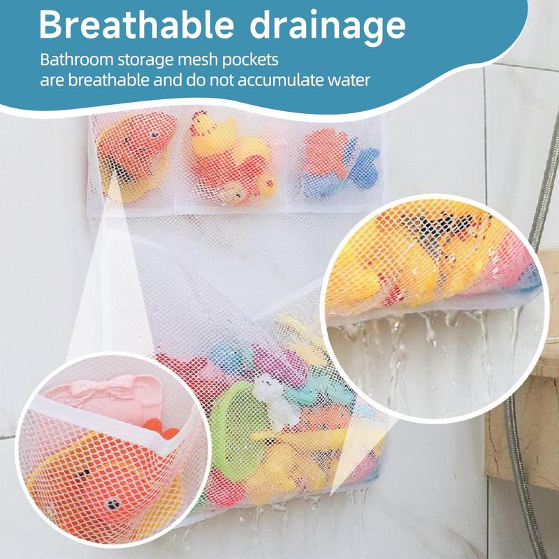 Bathroom Storage Mesh Bag with Suction Cups, 1 Count Hanging Mesh Bath Toys Storage Bag for Kids & Babies, Multi-purpose Large Capacity Bath Toys Storage Bag