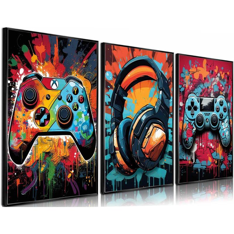 3Pcs Cool Gaming Wall Art Retro Video Game Watercolor Posters Pictures Colorful Neon Gamepad Canvas Painting Prints for Boys Room Kids Game Room Bedroom for Boys Home Decoration 12X16In Unframed NBYARTQ