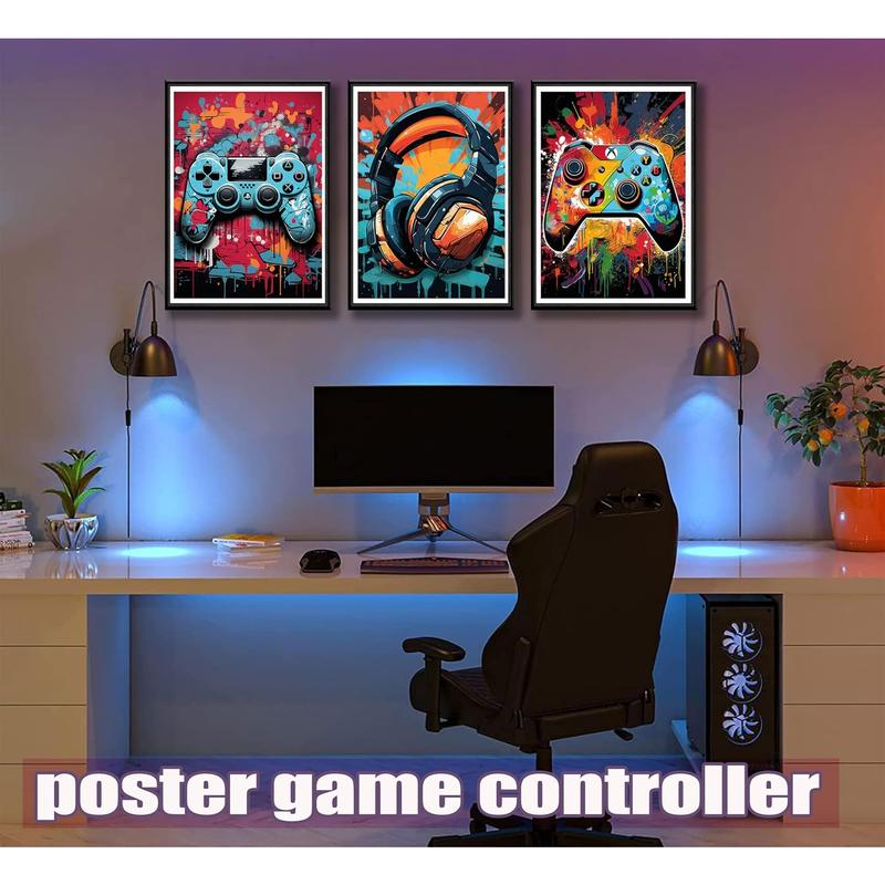 3Pcs Cool Gaming Wall Art Retro Video Game Watercolor Posters Pictures Colorful Neon Gamepad Canvas Painting Prints for Boys Room Kids Game Room Bedroom for Boys Home Decoration 12X16In Unframed NBYARTQ