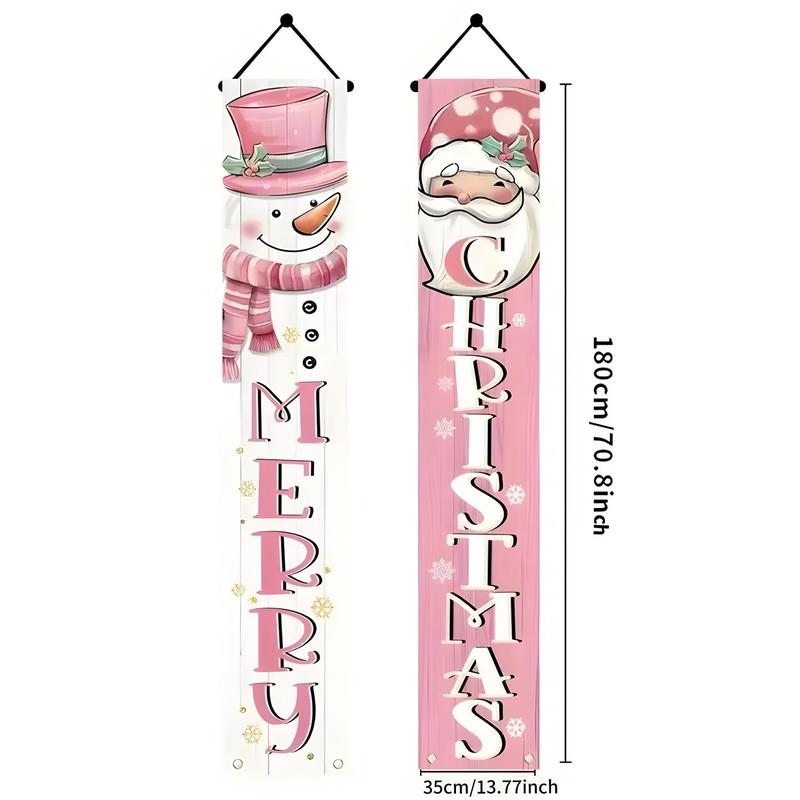 Snowman & Santa Claus Pattern Door Banner, 2 Counts set Hanging Merry Christmas Decorations for Home, Indoor Outdoor Xmas Decor for Wall Front Door