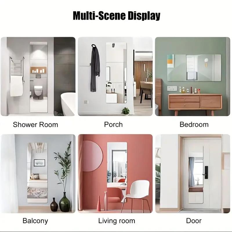 Mirror Full Body, 4 Counts Wall Mirror Sticker, Self Adhesive Acrylic Mirror Sheets, Household Mirror for Bedroom Bathroom Washroom Dormitory, Summer Gifts