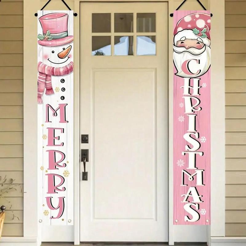 Snowman & Santa Claus Pattern Door Banner, 2 Counts set Hanging Merry Christmas Decorations for Home, Indoor Outdoor Xmas Decor for Wall Front Door