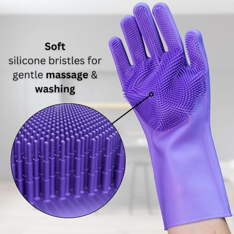 Dog Washing Gloves with Bristle Scrubbers, Reusable Silicone Gloves ideal for Pet Bathing, Massaging & Grooming