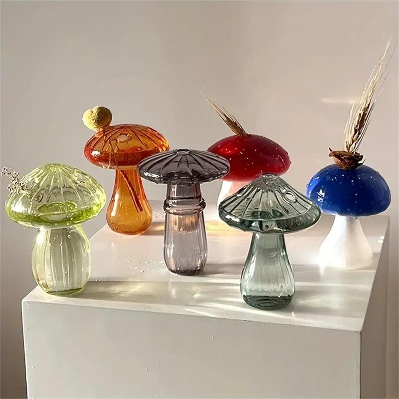 Mushroom Shaped Glass Vase, 6 Counts set Creative Clear Glass Vase, Flower Arrangement Vase, Home Decor Supplies for Living Room & Bedroom & Office