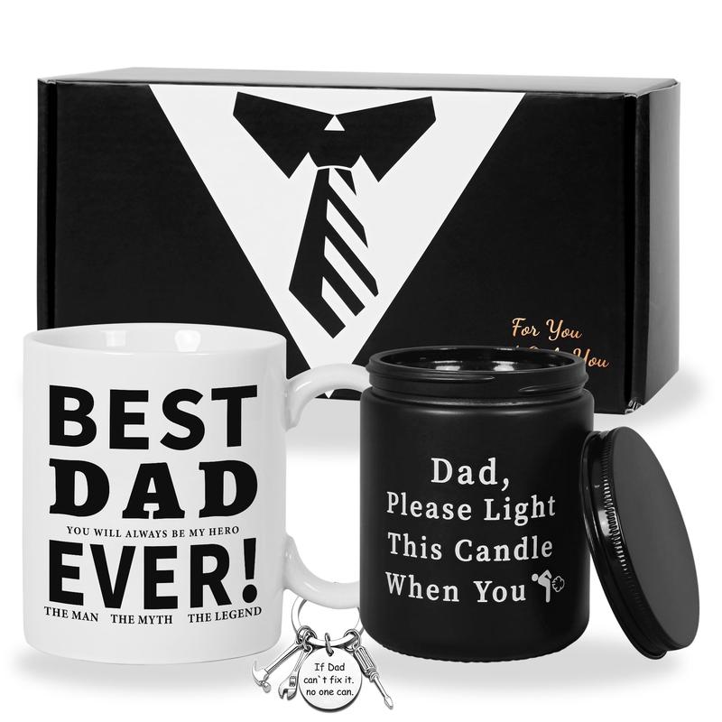 Gifts for Dad, for Father, Candle for Daddy, Coffee with Keychain, Fathers Day Gift for Birthday Christmas Gifts from Daughter Son