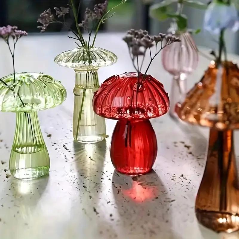 Mushroom Shaped Glass Vase, 6 Counts set Creative Clear Glass Vase, Flower Arrangement Vase, Home Decor Supplies for Living Room & Bedroom & Office