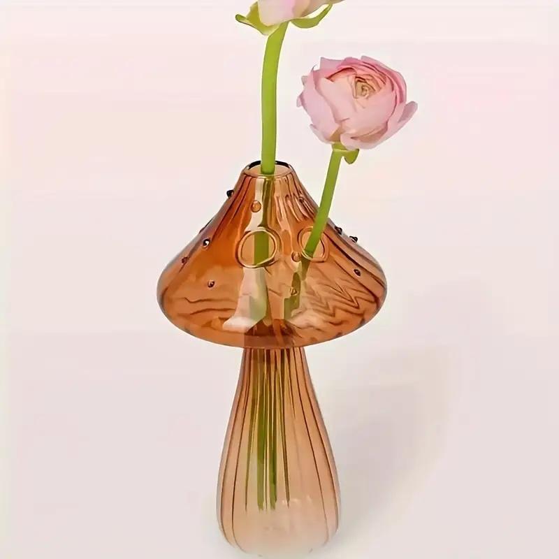 Mushroom Shaped Glass Vase, 6 Counts set Creative Clear Glass Vase, Flower Arrangement Vase, Home Decor Supplies for Living Room & Bedroom & Office