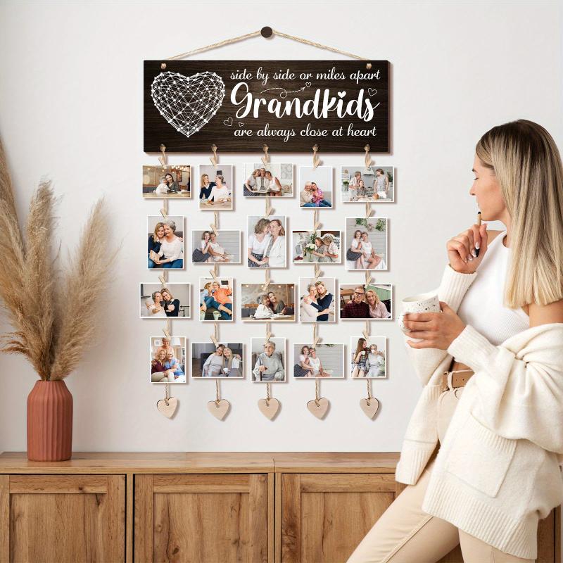 1 Set Wooden hanging photo frame, Grandparents Day Gift Grandma Gifts for Grandpa Grandma Birthday Gifts Card for Grandmother Grandfather Picture Frame Grandmas Brag Board From Granddaughter Grandson Grandkids Photo Holder, Christmas gifts