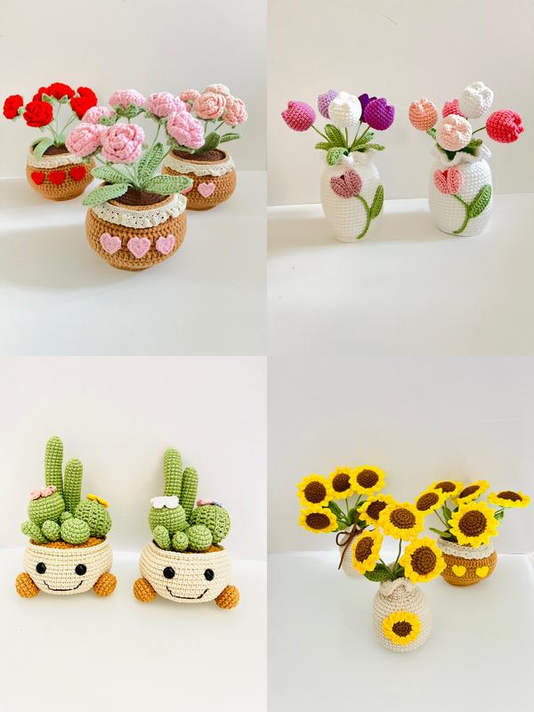 christmas gift+thanksgiving gift+crochet potted plant+potted flowers+potted sunflower+sunflower vase+home decoration+desk decoration+car decoaration+mother's day gift+pink+red+creative gift+unique gift+house warm