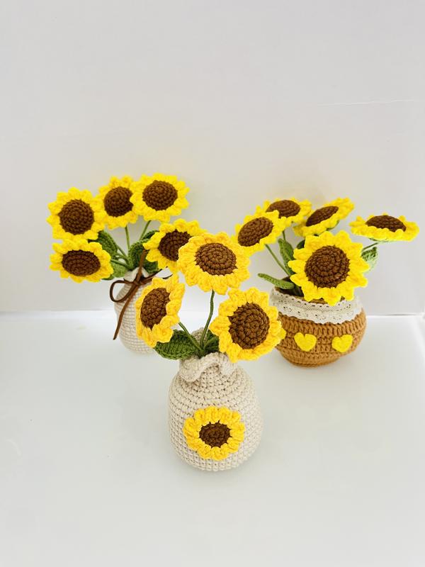 christmas gift+thanksgiving gift+crochet potted plant+potted flowers+potted sunflower+sunflower vase+home decoration+desk decoration+car decoaration+mother's day gift+pink+red+creative gift+unique gift+house warm