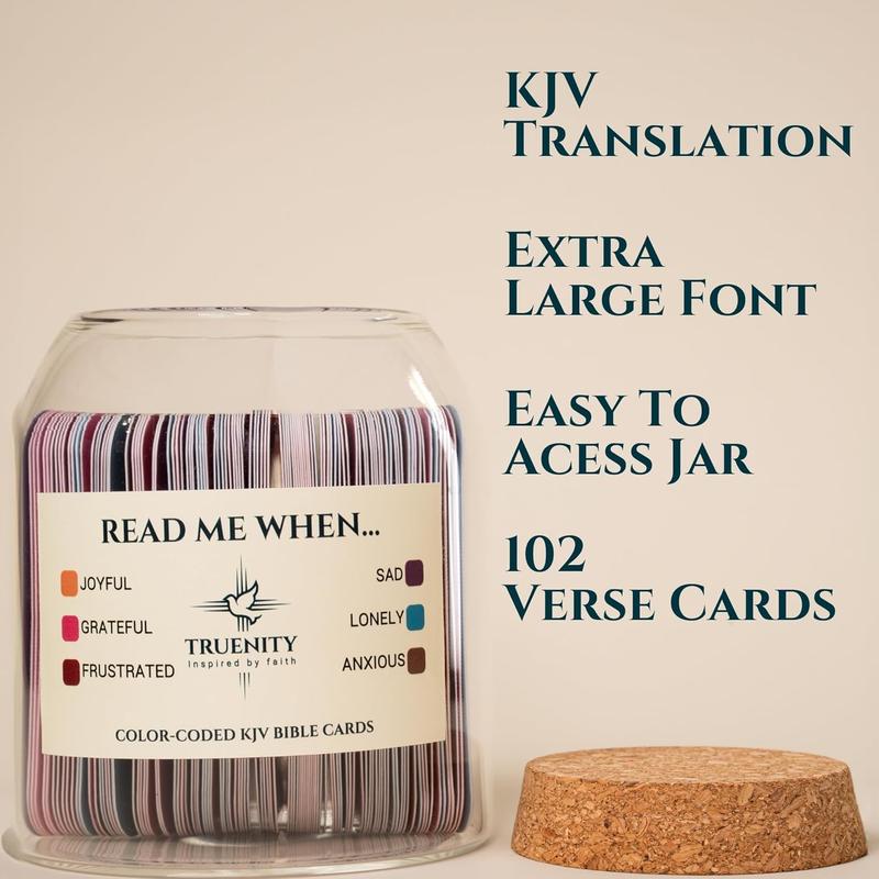 Read Me When Bible Verses Jar,102 KJV Color Coded Bible Verses in a Jar for Emotions. Large Opening Hope Jar of Bible Verses w Cork Lid & Large Text Cards. Christian Gifts for Women & Men Bottles Glossy