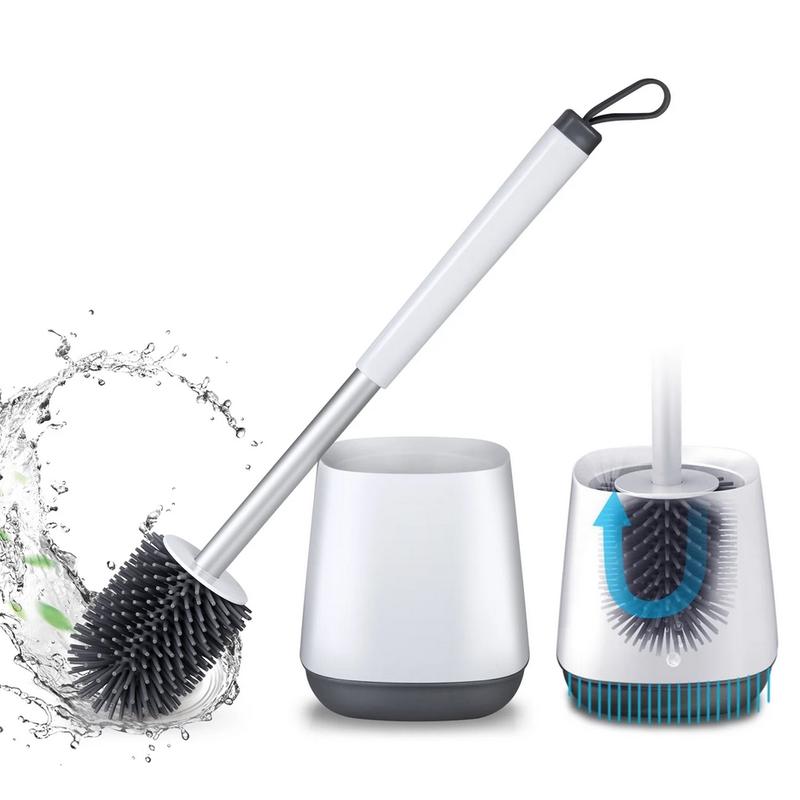 Silicon Toilet Bowl Brush with Tweezers for Bathroom Cleaning, White - Silicone, Traditional Aluminium Cleaner