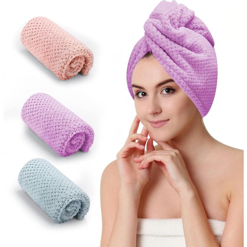 3 PCS Microfiber Hair Towel, Hair Wraps for Women Wet Hair, Fast Drying Hair Turban, Anti Frizz Head Towels Wrap for Curly Hair (Beige, Khaki, Grey)